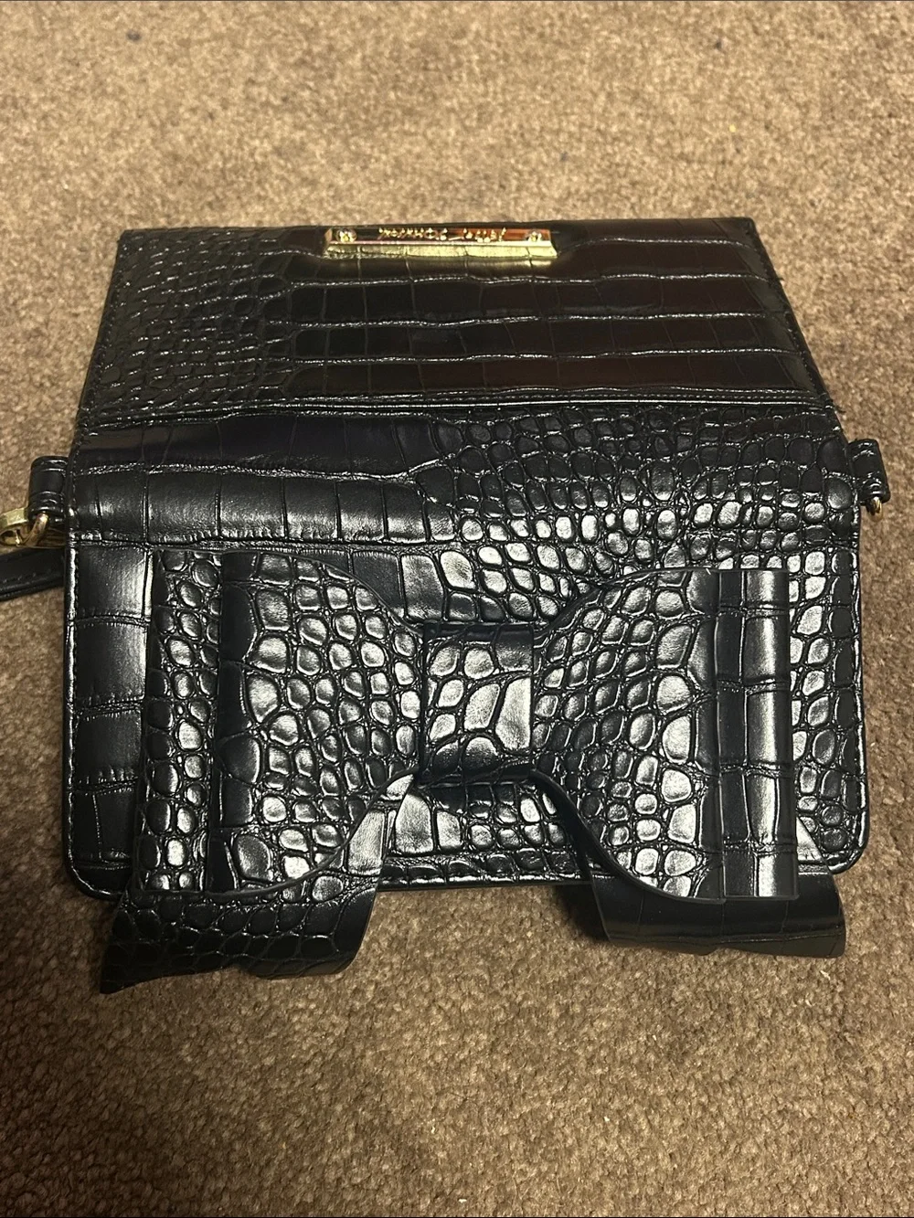Betsey Johnson Black Croc-Embossed Wristlet Phone Case with Detachable Strap